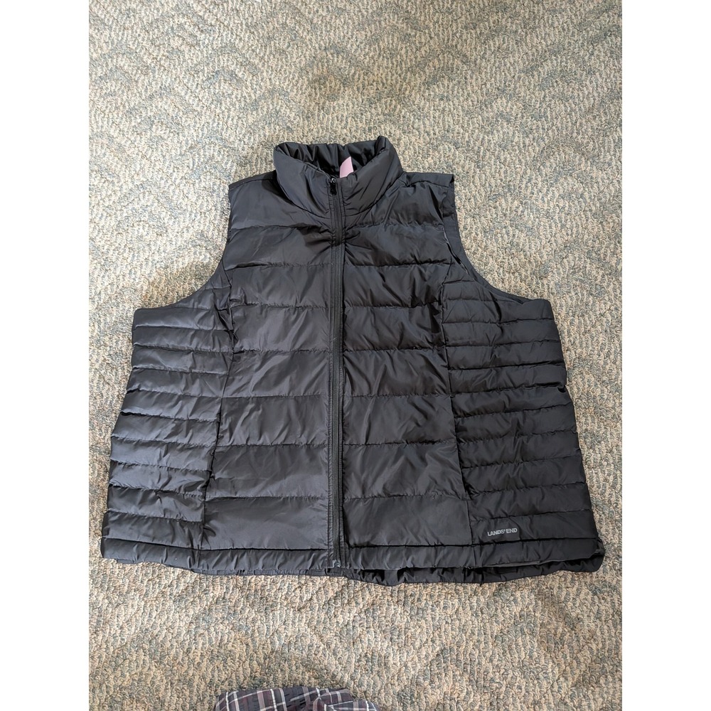 Lands' End Womens 3X Black 600 Fill Power Down Puffer Vest 518698 NEW